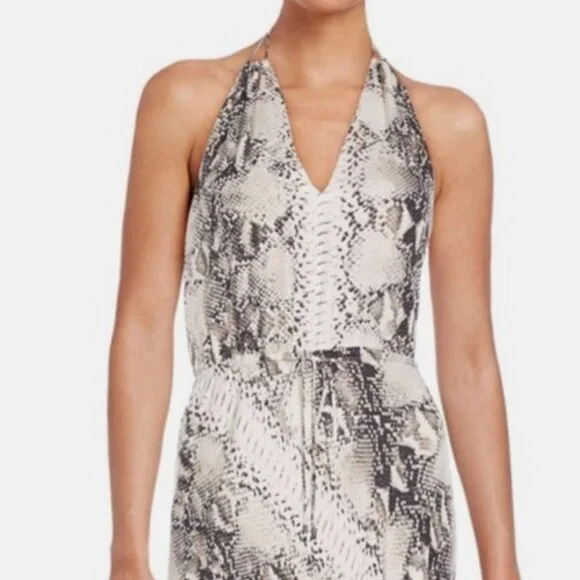 Haute Hippie Snake Print Silk Halter Maxi Dress
